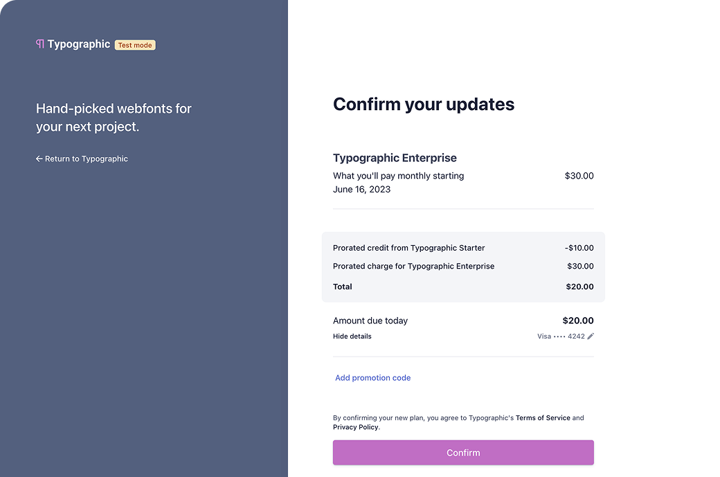 Subscription billing example
